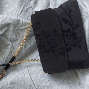 Vintage Liz Claiborne Crossbody Evening Bag - Black satin - gold accents